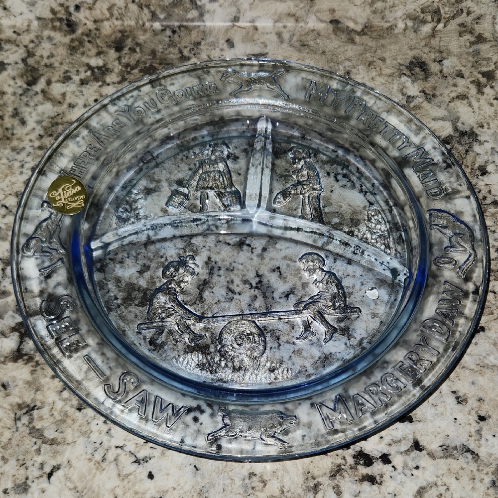 Tiara Blue Glass Nursery Rhyme Plate